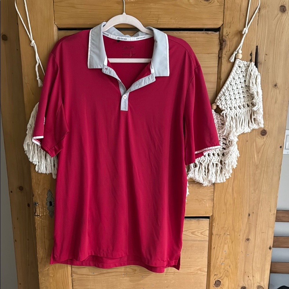 Adidas hot pink Golf Polo Shirt with gray collar large